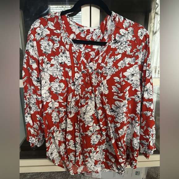 Fun 2 Fun Maley Pleated Detail Blouse - Rust and Cream - Picture 2 of 5